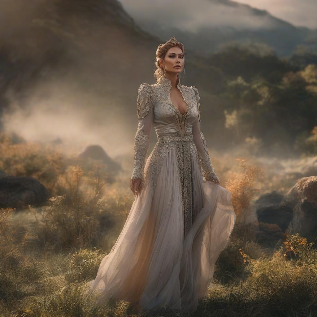  Kingdom hyperrealistic, full body, detailed clothing, highly detailed, cinematic lighting, stunningly beautiful, intricate, sharp focus, f/1. 8, 85mm, (centered image composition), (professionally color graded), ((bright soft diffused light)), volumetric fog, trending on instagram, trending on tumblr, HDR 4K, 8K