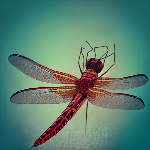 dublex style Image/prompt dragonfly, rich bright colours, crisp lines, carnival style