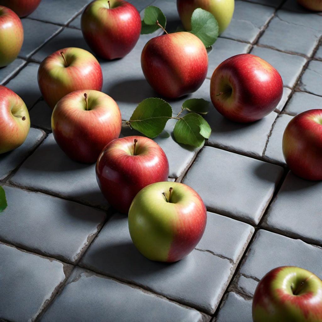  a tile with apples on it hyperrealistic, full body, detailed clothing, highly detailed, cinematic lighting, stunningly beautiful, intricate, sharp focus, f/1. 8, 85mm, (centered image composition), (professionally color graded), ((bright soft diffused light)), volumetric fog, trending on instagram, trending on tumblr, HDR 4K, 8K