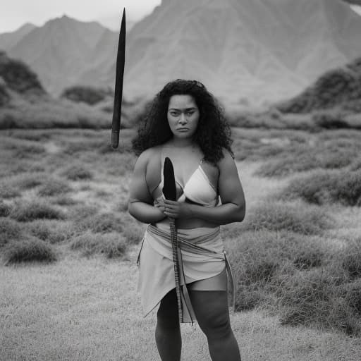 analog style Portrait of a Samoan woman in holding war club