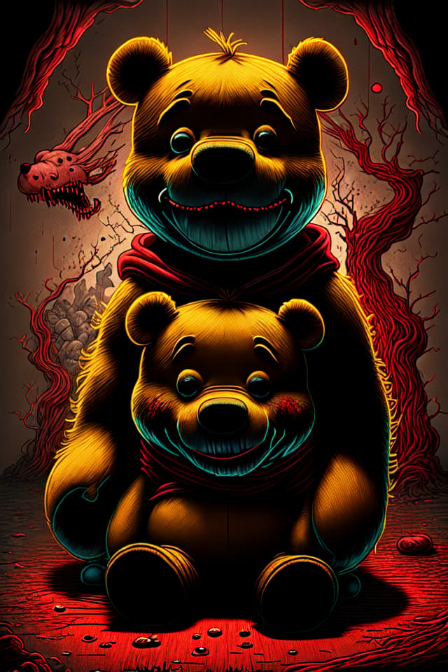  winnie pooh, bloodstained,horror, 4k, HQ