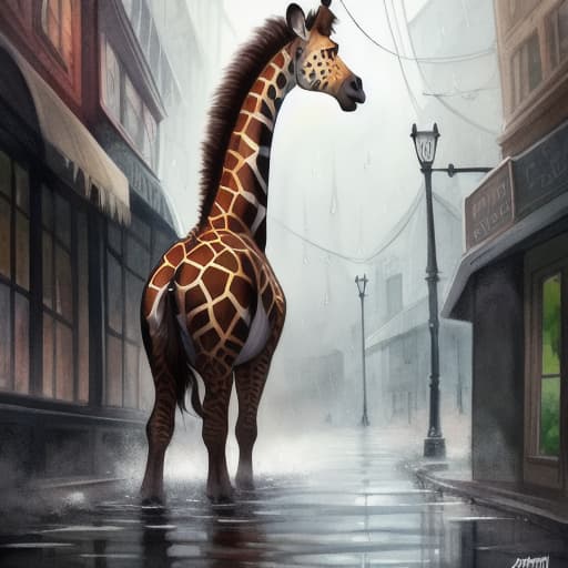  watercolor, storybook, child-book, White background with a plain black line drawing, cartoon giraffe feeling the rain drops and splashing in puddles, best quality, very detailed, high resolution, sharp, sharp image hyperrealistic, full body, detailed clothing, highly detailed, cinematic lighting, stunningly beautiful, intricate, sharp focus, f/1. 8, 85mm, (centered image composition), (professionally color graded), ((bright soft diffused light)), volumetric fog, trending on instagram, trending on tumblr, HDR 4K, 8K