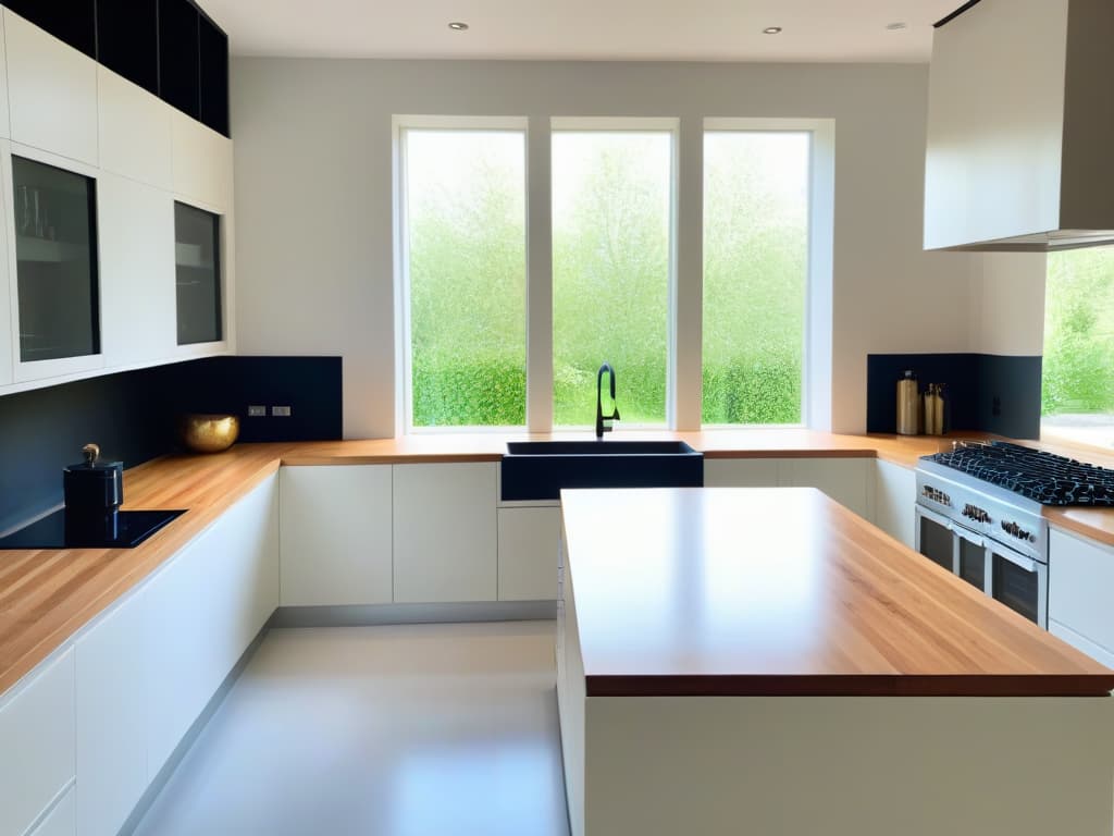  A highresolution image of a pristine, modern kitchen with sustainable materials such as bamboo countertops, energyefficient appliances, and natural light streaming in through large windows. The kitchen is elegantly designed with sleek lines and a neutral color palette, showcasing a minimalist approach to sustainable baking practices. hyperrealistic, full body, detailed clothing, highly detailed, cinematic lighting, stunningly beautiful, intricate, sharp focus, f/1. 8, 85mm, (centered image composition), (professionally color graded), ((bright soft diffused light)), volumetric fog, trending on instagram, trending on tumblr, HDR 4K, 8K