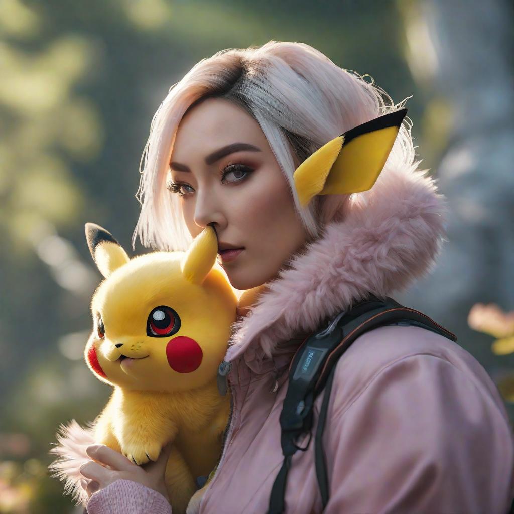  Pokémon hyperrealistic, full body, detailed clothing, highly detailed, cinematic lighting, stunningly beautiful, intricate, sharp focus, f/1. 8, 85mm, (centered image composition), (professionally color graded), ((bright soft diffused light)), volumetric fog, trending on instagram, trending on tumblr, HDR 4K, 8K