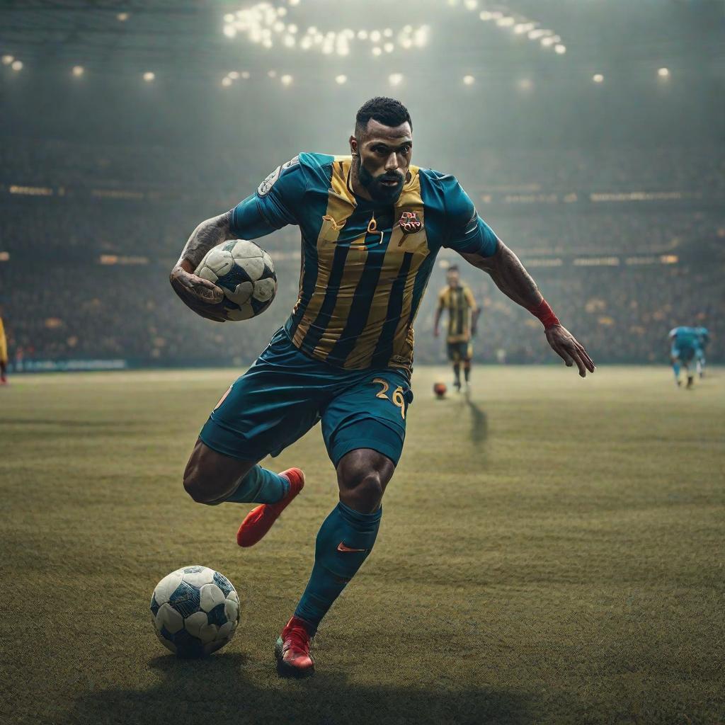  Creepy fútbol hyperrealistic, full body, detailed clothing, highly detailed, cinematic lighting, stunningly beautiful, intricate, sharp focus, f/1. 8, 85mm, (centered image composition), (professionally color graded), ((bright soft diffused light)), volumetric fog, trending on instagram, trending on tumblr, HDR 4K, 8K