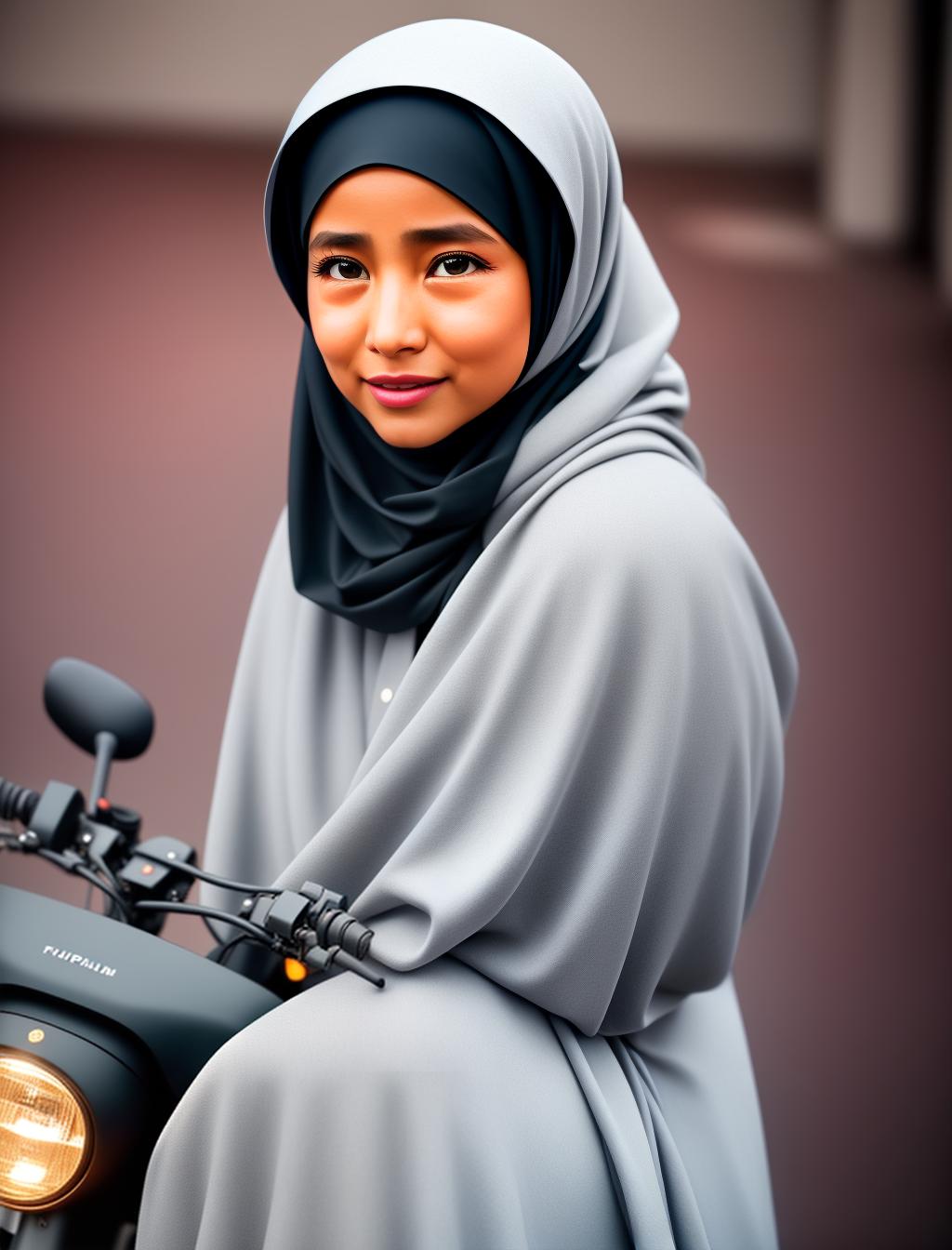  Portrait of a little girl wearing a hijab, crying in the rain at night, Shedding tears, while riding a motor scooter, (high detailed skin:1.2), 8k uhd, dslr, soft lighting, high quality, film grain, Fujifilm XT3 hyperrealistic, full body, detailed clothing, highly detailed, cinematic lighting, stunningly beautiful, intricate, sharp focus, f/1. 8, 85mm, (centered image composition), (professionally color graded), ((bright soft diffused light)), volumetric fog, trending on instagram, trending on tumblr, HDR 4K, 8K