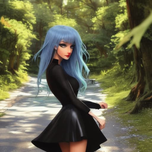  A girl with greenblue hair and orange eyes, with a black cat with eyes the same color as her hair hyperrealistic, full body, detailed clothing, highly detailed, cinematic lighting, stunningly beautiful, intricate, sharp focus, f/1. 8, 85mm, (centered image composition), (professionally color graded), ((bright soft diffused light)), volumetric fog, trending on instagram, trending on tumblr, HDR 4K, 8K