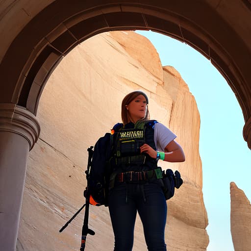  Although she was an amateur, she decided to ascend the arch and chant a brave adventure chant, aside from the fact that she had to borrow a bulletproof vest to boost her confidence. f/1.4, ISO 200, 1/160s, 4K, symmetrical balance