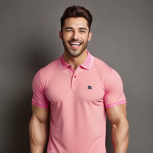  muscle jock pink polo shirt 
 laughing