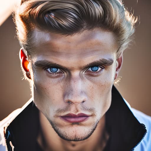 portrait+ style Russian queer fitness model blonde hunk dude face