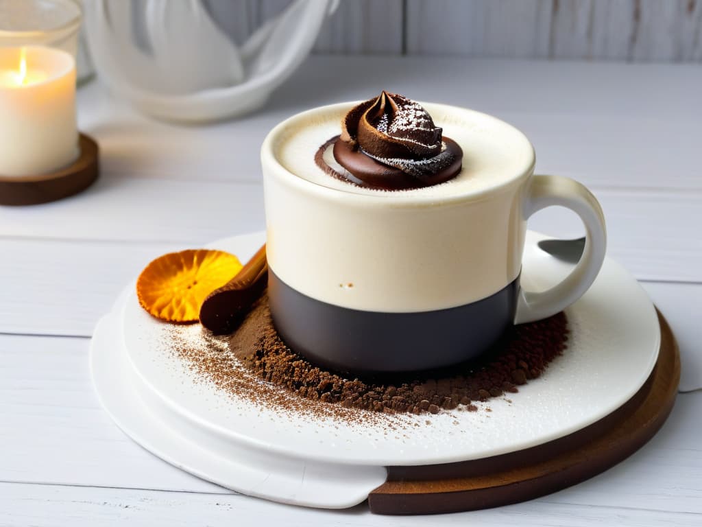  An ultradetailed image of a classic Italian espresso cup filled to the brim with rich, dark coffee, adorned with a perfect layer of frothy cream on top, delicately sprinkled with a dusting of cocoa powder. The cup sits on a rustic saucer, the deep brown of the coffee contrasting beautifully with the crisp white of the ceramic. The intricate details capture the steam rising from the cup, the tiny bubbles in the cream, and the texture of the cocoa powder, inviting the viewer to savor every aspect of this traditional Italian delicacy. hyperrealistic, full body, detailed clothing, highly detailed, cinematic lighting, stunningly beautiful, intricate, sharp focus, f/1. 8, 85mm, (centered image composition), (professionally color graded), ((bright soft diffused light)), volumetric fog, trending on instagram, trending on tumblr, HDR 4K, 8K