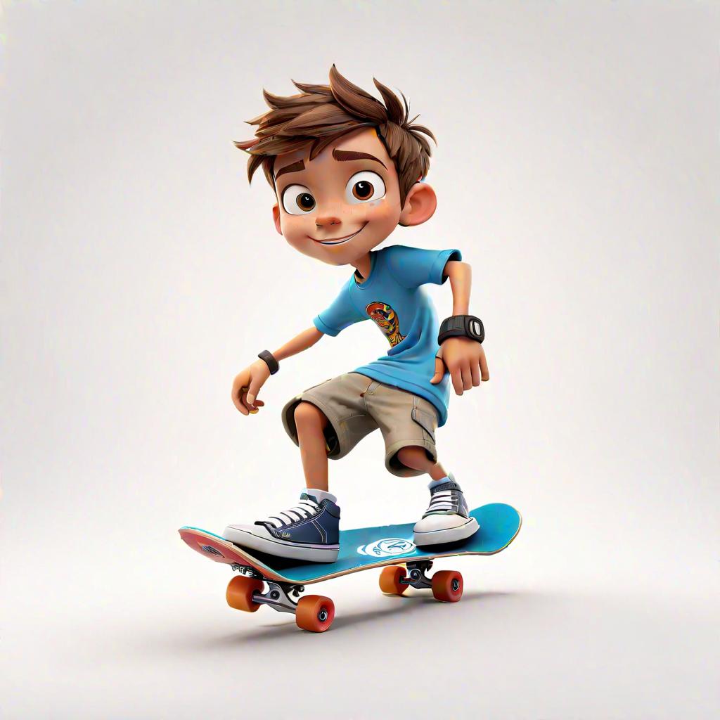  a professional cartoon character of a a skateboarder, full body shot, mascot, (white solid background:1.2), clean background, (4k, best quality, masterpiece:1.2), ultrahigh res, highly detailed, sharp focus, (perfect image composition), <lora:StickersRedmond:1>, inspired by disney