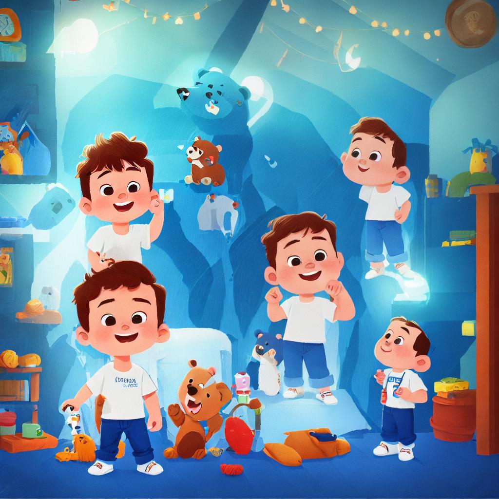  (best quality:1.5),(realistic:1.0), 1boy, white shirt, blue jeans, a bear standing , vivid color, bright light, in the cabin,