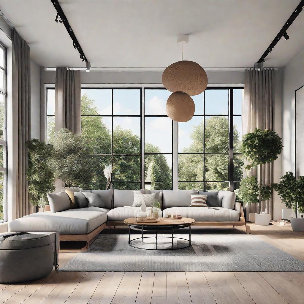  masterpiece, best quality, Best Quality, Masterpiece, 8k resolution,high resolution concept art of an apartment living room with floor to ceiling windows and modern furniture