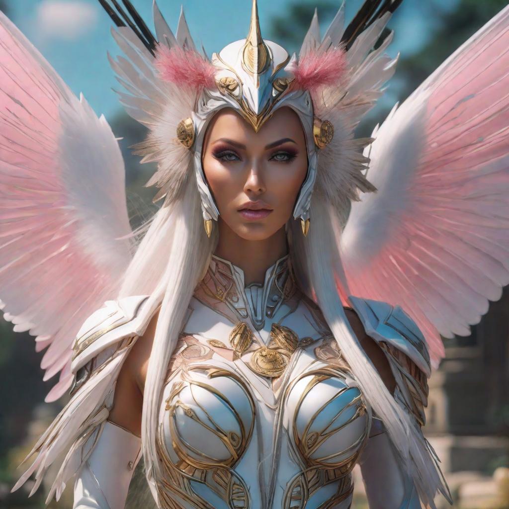  Crea una imagen de angewomon surrealista de digimon hyperrealistic, full body, detailed clothing, highly detailed, cinematic lighting, stunningly beautiful, intricate, sharp focus, f/1. 8, 85mm, (centered image composition), (professionally color graded), ((bright soft diffused light)), volumetric fog, trending on instagram, trending on tumblr, HDR 4K, 8K