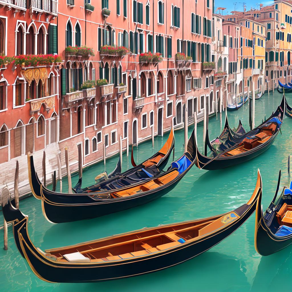  A breathtaking masterpiece capturing the mesmerizing beauty of Venice, presented in the best quality and high detailed resolution of 8k. The scene depicts a tranquil canal reflecting the vibrant colors of the surrounding buildings. The main subject of the scene is a gondola gracefully gliding along the water, guided by a skillful gondolier. The gondolier, wearing a traditional striped shirt and a straw hat, stands confidently at the helm, steering the boat with expertise. The gondola features intricate woodwork, adorned with colorful flowers and ornate patterns. The water sparkles under the warm sunlight, creating a shimmering effect. In the background, magnificent Venetian architecture can be seen, with elegant arches, balconies, and windo hyperrealistic, full body, detailed clothing, highly detailed, cinematic lighting, stunningly beautiful, intricate, sharp focus, f/1. 8, 85mm, (centered image composition), (professionally color graded), ((bright soft diffused light)), volumetric fog, trending on instagram, trending on tumblr, HDR 4K, 8K