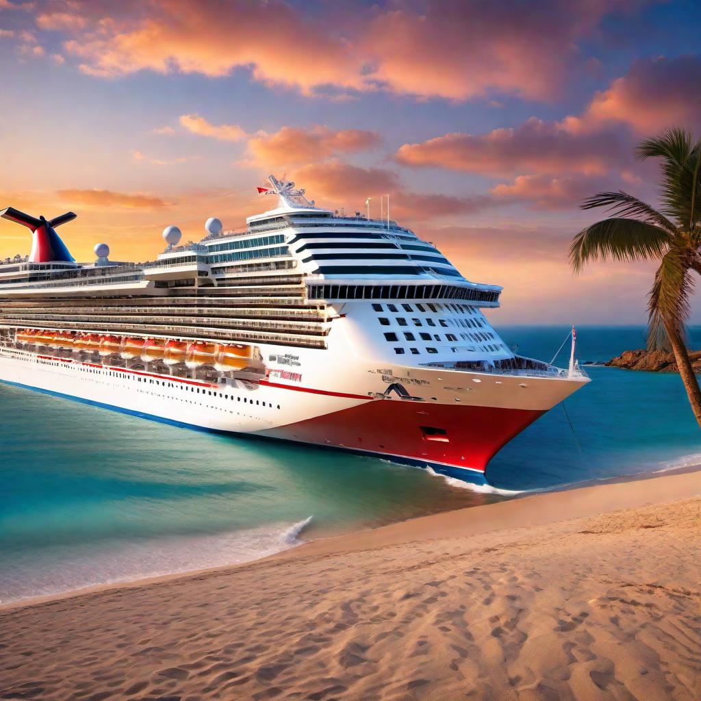  Create an image featuring a massive carnival cruise ship on the sand of a beach with a camera angle that gives the impression that the ship is partly covering the view. The setting should have a realistic touch, and the composition should be artistically arranged to emphasize the scale and presence of the ship in this unusual location. hyperrealistic, full body, detailed clothing, highly detailed, cinematic lighting, stunningly beautiful, intricate, sharp focus, f/1. 8, 85mm, (centered image composition), (professionally color graded), ((bright soft diffused light)), volumetric fog, trending on instagram, trending on tumblr, HDR 4K, 8K