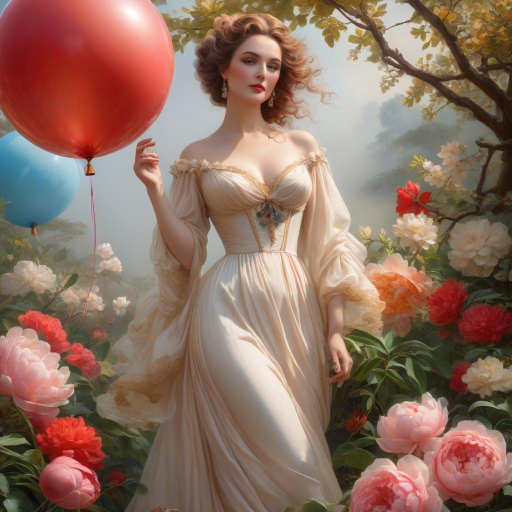  А large balloon. Lightness, spring. (Sparkling rim)): spring field, hyacinths, roses, rosehips, rose hips, peonies, cherry tree, yellow, red. Рroper eye work.. Honoré Fargonard, Alfonso Mucha. hyperrealistic, full body, detailed clothing, highly detailed, cinematic lighting, stunningly beautiful, intricate, sharp focus, f/1. 8, 85mm, (centered image composition), (professionally color graded), ((bright soft diffused light)), volumetric fog, trending on instagram, trending on tumblr, HDR 4K, 8K