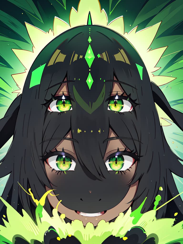  Black Anubis on a green hair character, open your mouth and smile, masterpiece, best quality,8k,ultra detailed,high resolution,an extremely delicate and beautiful,hyper detail