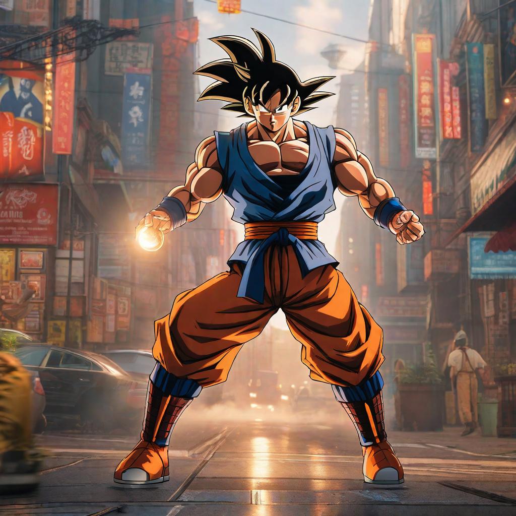  Goku, Anime, realistic shaded Perfect face, fine details. Anime. realistic shaded lighting by Ilya Kuvshinov krenz cushart katsuhiro otomo, magali villeneuve, artgerm, rutkowski Jeremy Lipkin and Giuseppe Dangelico Pino and Michael Garmash and Rob Rey hyperrealistic, full body, detailed clothing, highly detailed, cinematic lighting, stunningly beautiful, intricate, sharp focus, f/1. 8, 85mm, (centered image composition), (professionally color graded), ((bright soft diffused light)), volumetric fog, trending on instagram, trending on tumblr, HDR 4K, 8K