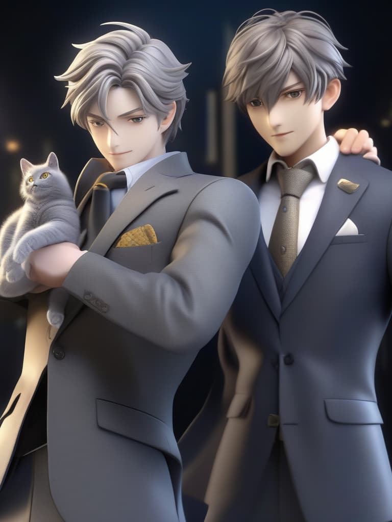  One male, older brother 22, dandy, astringent, smoked silver, suit, good physique, smart, stylish, gray tie, calm, gentle, gentle, smiling, well organized face, tolerance, masterpiece, best quality,8k,ultra detailed,high resolution,an extremely delicate and beautiful,hyper detail