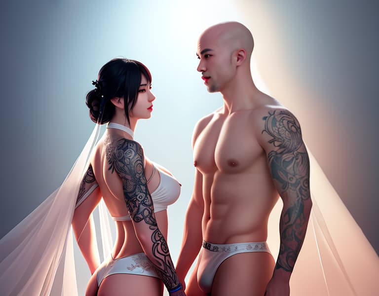  bald tattooed Chinese men bodybuilders with lace are making love in festivals，gays，salves，big bulge and ass，Asian，naked whole body， hyperrealistic, full body, detailed clothing, highly detailed, cinematic lighting, stunningly beautiful, intricate, sharp focus, f/1. 8, 85mm, (centered image composition), (professionally color graded), ((bright soft diffused light)), volumetric fog, trending on instagram, trending on tumblr, HDR 4K, 8K