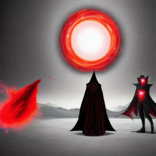  Red apparition being with black hole face and shadow cloak