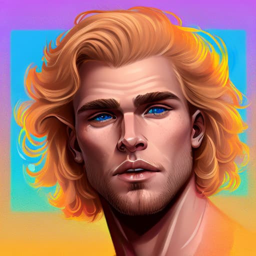 portrait+ style Mister universe queer blonde hunk dude face