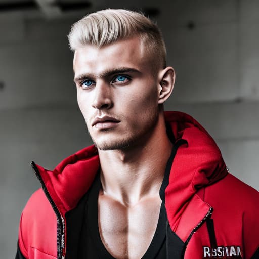 portrait+ style Russian queer fitness model blonde hunk dude face