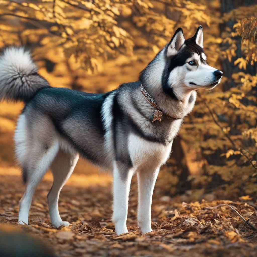  Draw a wise husky. hyperrealistic, full body, detailed clothing, highly detailed, cinematic lighting, stunningly beautiful, intricate, sharp focus, f/1. 8, 85mm, (centered image composition), (professionally color graded), ((bright soft diffused light)), volumetric fog, trending on instagram, trending on tumblr, HDR 4K, 8K