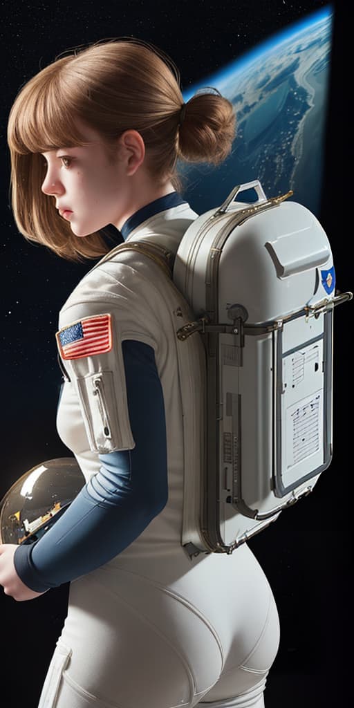  girl-astronaut, without a helmet, with her back