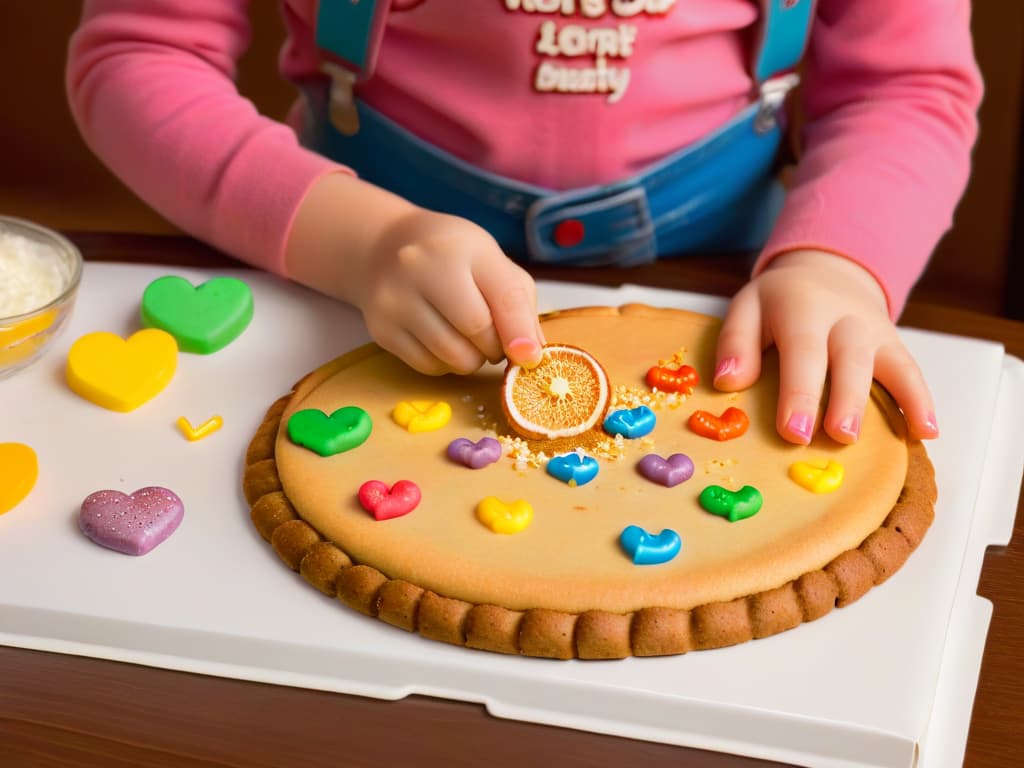  A closeup, ultradetailed image of a child's hands carefully decorating a freshly baked cookie with colorful icing, sprinkles, and tiny edible decorations. The focus is on the intricate details of the decorating process, showcasing the child's concentration and creativity in adding the final touches to the cookie. The image captures the joy and excitement of decorating cookies with children, emphasizing the fun and bonding experience of this activity. hyperrealistic, full body, detailed clothing, highly detailed, cinematic lighting, stunningly beautiful, intricate, sharp focus, f/1. 8, 85mm, (centered image composition), (professionally color graded), ((bright soft diffused light)), volumetric fog, trending on instagram, trending on tumblr, HDR 4K, 8K