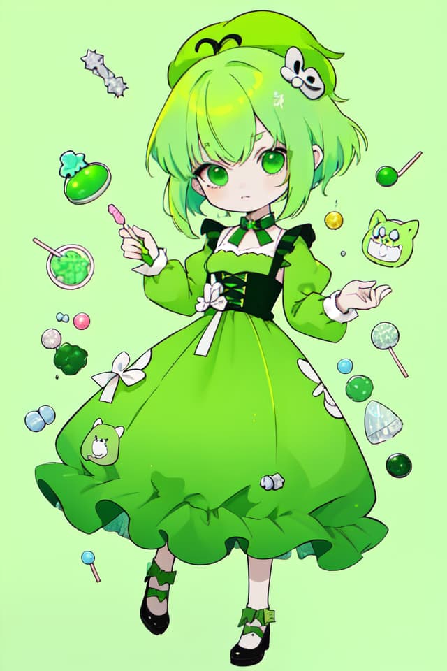  Green hair character candy color