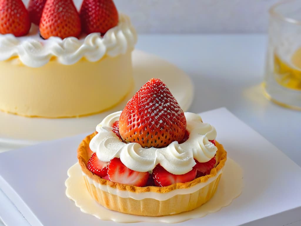  A closeup, ultradetailed image of a hand elegantly placing a ripe, vibrant red strawberry onto a perfectly piped swirl of rich, creamy vanilla bean frosting atop a delicate golden pastry shell. The strawberry glistens with droplets of dew, while the frosting is dusted with a fine sprinkle of edible gold flakes, adding a touch of luxury to the exquisite dessert presentation. hyperrealistic, full body, detailed clothing, highly detailed, cinematic lighting, stunningly beautiful, intricate, sharp focus, f/1. 8, 85mm, (centered image composition), (professionally color graded), ((bright soft diffused light)), volumetric fog, trending on instagram, trending on tumblr, HDR 4K, 8K