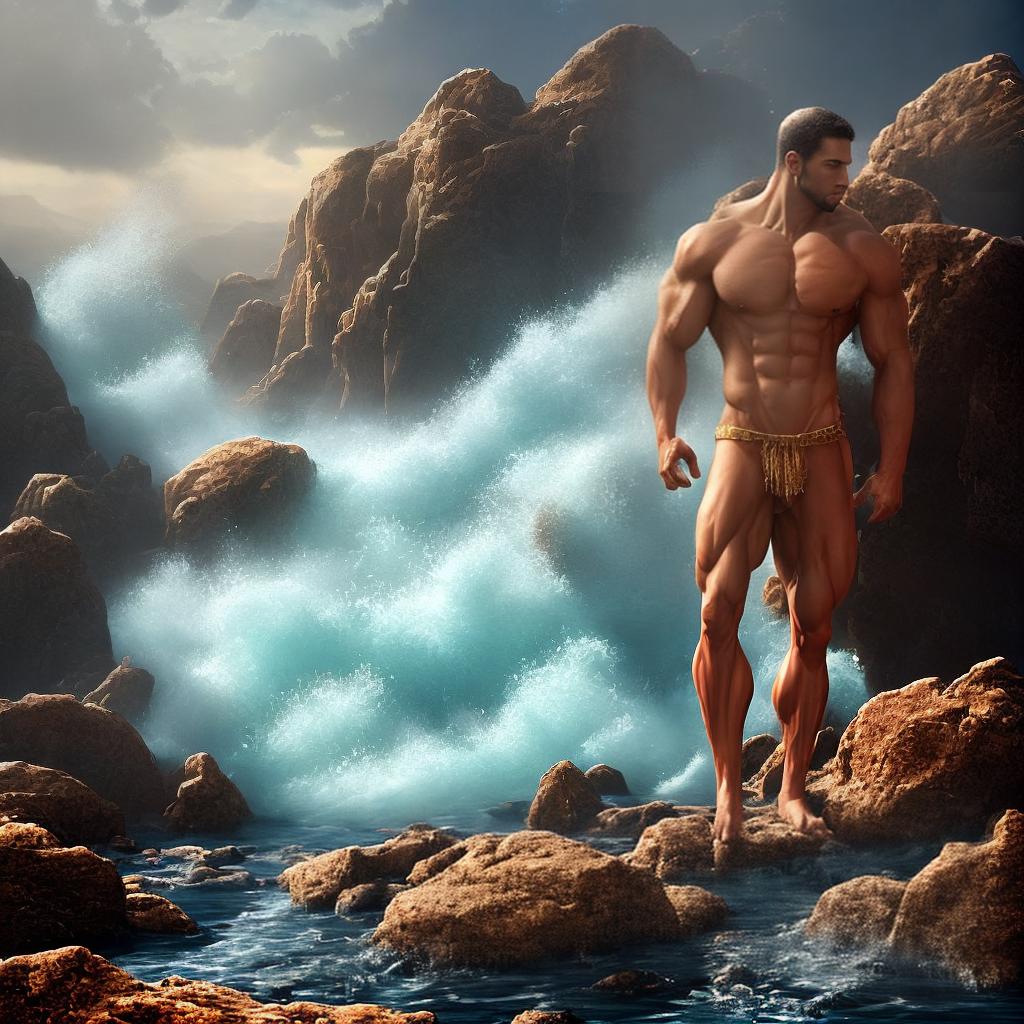  ((masterpiece)),(((best quality))), 8k, high detailed, ultra-detailed. A captivating nude art piece with a touch of eroticism. The main subject is a (muscular) male model, posing against a backdrop of ((rippling waves)). The artwork is executed in a (hyperrealistic) style, showcasing every intricate detail of the model's physique. The lighting is dramatic, with a mixture of warm and cool tones, highlighting the model's chiseled features. The artist, John Smith, is renowned for his ability to capture the raw beauty of the human form. hyperrealistic, full body, detailed clothing, highly detailed, cinematic lighting, stunningly beautiful, intricate, sharp focus, f/1. 8, 85mm, (centered image composition), (professionally color graded), ((bright soft diffused light)), volumetric fog, trending on instagram, trending on tumblr, HDR 4K, 8K