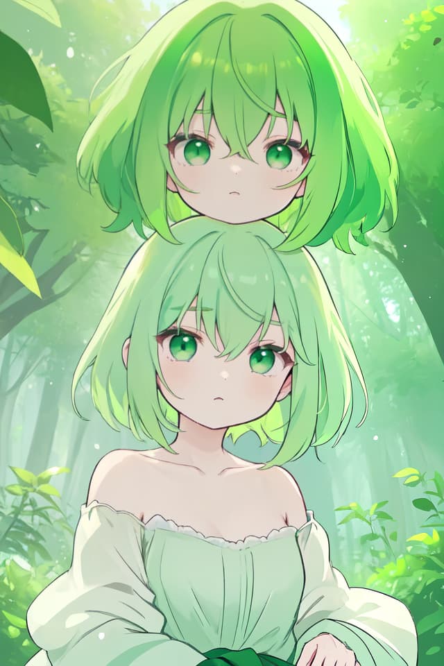  Beautiful collarbone of green hair character