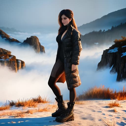  girl in the morning hyperrealistic, full body, detailed clothing, highly detailed, cinematic lighting, stunningly beautiful, intricate, sharp focus, f/1. 8, 85mm, (centered image composition), (professionally color graded), ((bright soft diffused light)), volumetric fog, trending on instagram, trending on tumblr, HDR 4K, 8K