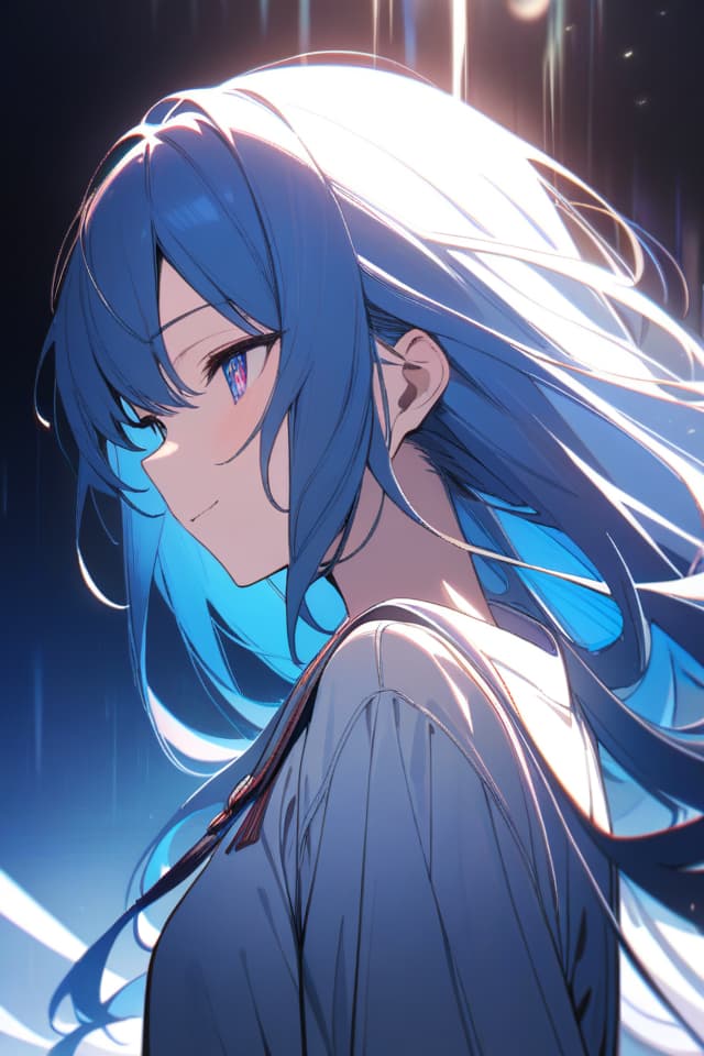  a beautiful blue haired girl,long messy hair,ultra detailed,best shadow,beautiful detailed deep rainbow eyes,cute and beautiful face,shy smile,white shirt,upper body view,colorful,(masterpiece:1.2),(best quality:1.2),detailed background,high contrast,(best illumination,an extremely delicate and beautiful),((cinematic light)),hyper detail,dramatic light,intricate details,8k,anime,very aesthetic,, masterpiece, best quality,8k,ultra detailed,high resolution,an extremely delicate and beautiful,hyper detail