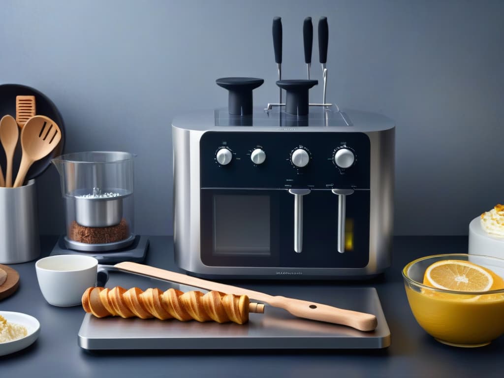  A closeup, ultradetailed image of a sleek, modern kitchen tool set specifically designed for individuals with physical limitations, showcasing specialized ergonomic handles, adjustable grips, and innovative features to facilitate inclusive baking experiences. The tools gleam under soft lighting, highlighting their smooth, minimalist design and hightech materials, evoking a sense of professionalism, innovation, and accessibility in the realm of adapted baking equipment. hyperrealistic, full body, detailed clothing, highly detailed, cinematic lighting, stunningly beautiful, intricate, sharp focus, f/1. 8, 85mm, (centered image composition), (professionally color graded), ((bright soft diffused light)), volumetric fog, trending on instagram, trending on tumblr, HDR 4K, 8K