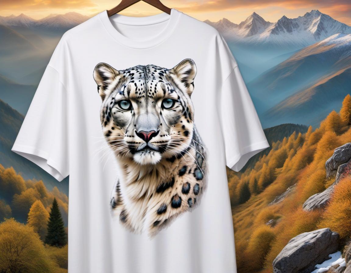  play doh style snow leopard portrait with a long tail in the mountains print on a t shirt [ A snow leopard portrait with a long tail in the mountains printed on a t shirt. Portrait de loup blanc avec une queue longue dans les montagnes sur des vêtements. (French) Schneeleopardenporträt mit langem Schwanz in den Bergen auf einem T Shirt. (German) Porträt di leopardo neve con una coda lunga sugli altopiani sulla maglietta. (Italian) Snow leopard portrait with long tail in the mountains on a t shirt. (Spanish) Snow leopard portrait with a long tail in the mountains print on a shirt. (Irish) Portrait of a snow leopard with a long tail in the mountains on a shirt. (Welsh)  hyperrealistic, full body, detailed clothing, highly detailed, cinematic lighting, stunningly beautiful, intricate, sharp focus, f/1. 8, 85mm, (centered image composition), (professionally color graded), ((bright soft diffused light)), volumetric fog, trending on instagram, trending on tumblr, HDR 4K, 8K