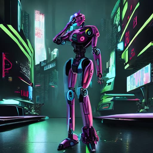  Make a robot shaped like a 4 leafed clover in a cyberpunk setting