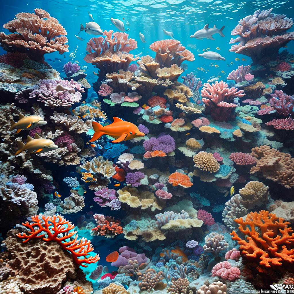  masterpiece, best quality, Most Beautiful in deep sea teeming with vibrant corals, diverse marine life, and enchanting underwater landscapes, full of corals, acrophore, small fishes, anemones, dolphin, various algaes, caves, colorful,all captured in stunning 8k resolution with intricate details.