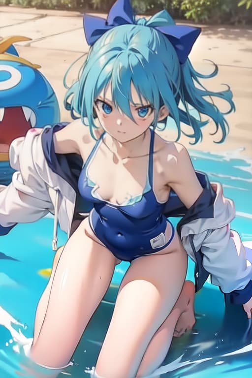  Cirno, one piece swimsuit, manga style