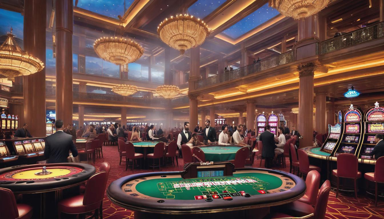  color theme. (realistic:1.5), hyperrealistic, "Modern Rakoo Casino interior, bustling with activity, vibrant lighting, gamblers enjoying slots and live dealer games, detailed crypto friendly online casino, incorporating elements of security and luxury, by Thomas Kinkade, vivid colors, full view, sleek user friendly design, gaming variety, bonuses and loyalty programs, digital painting, hyperrealistic, artstation, highly detailed, sharp focus, stunningly beautiful" hyperrealistic, full body, detailed clothing, highly detailed, cinematic lighting, stunningly beautiful, intricate, sharp focus, f/1. 8, 85mm, (centered image composition), (professionally color graded), ((bright soft diffused light)), volumetric fog, trending on instagram, trending on tumblr, HDR 4K, 8K