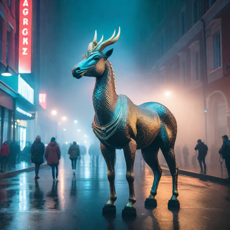  Mythical creatures in a modern city hyperrealistic, full body, detailed clothing, highly detailed, cinematic lighting, stunningly beautiful, intricate, sharp focus, f/1. 8, 85mm, (centered image composition), (professionally color graded), ((bright soft diffused light)), volumetric fog, trending on instagram, trending on tumblr, HDR 4K, 8K