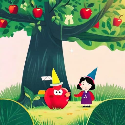  Generate an image representing an enchanting evening scene, where "Rookie with an apple hat" and "Amy" are seen enjoying a party beneath an apple tree with various animal friends, under the phrase "별빛이 내리는 밤, 사과 나무 아래에서 동물 친구들과 파티가 열렸어요". The atmosphere should be magical and heartwarming with starlight softly illuminating the gathering. Don’t forget the details "사과 잎사귀에 매달린 작은 불빛들과 간식들", illustrating small lights and snacks hanging from apple leaves – these elements should be subtly integrated into the scenery, complementing and enhancing the overall composition but not diverting the attention from the main characters and their activities., best  hyperrealistic, full body, detailed clothing, highly detailed, cinematic lighting, stunningly beautiful, intricate, sharp focus, f/1. 8, 85mm, (centered image composition), (professionally color graded), ((bright soft diffused light)), volumetric fog, trending on instagram, trending on tumblr, HDR 4K, 8K