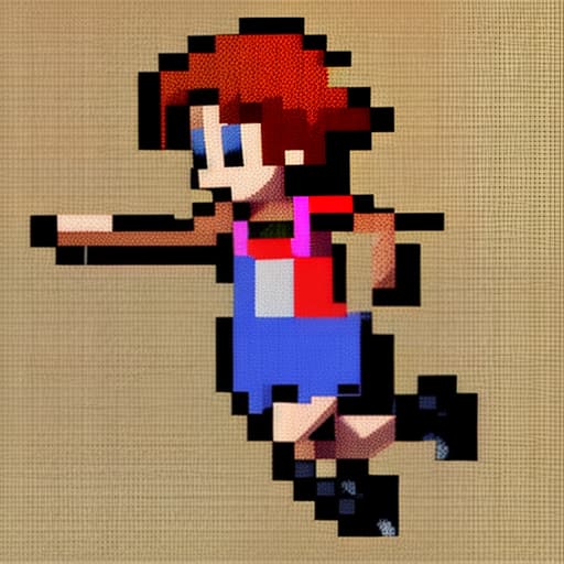  2d pixel art depicted on the side, female child character running, frame by frame, base where each part of the body is represented by different colors.