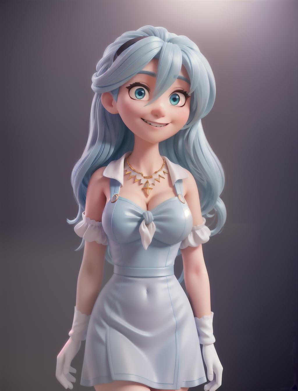  Woman maid, light blue hair, long messy hair, happy expression, necklace with gold ring tied up, using black and white maid uniform, black eyes, white glove, black stocking hyperrealistic, full body, detailed clothing, highly detailed, cinematic lighting, stunningly beautiful, intricate, sharp focus, f/1. 8, 85mm, (centered image composition), (professionally color graded), ((bright soft diffused light)), volumetric fog, trending on instagram, trending on tumblr, HDR 4K, 8K