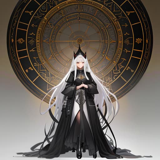  A girl with long gray hair and gray eyes, a weary look, black one toned long clothes hanging, a black hood on her head, a black pattern on her leg, standing straight, in the background a large clock with golden Roman numerals and black engraved arrows. Загрузка... hyperrealistic, full body, detailed clothing, highly detailed, cinematic lighting, stunningly beautiful, intricate, sharp focus, f/1. 8, 85mm, (centered image composition), (professionally color graded), ((bright soft diffused light)), volumetric fog, trending on instagram, trending on tumblr, HDR 4K, 8K