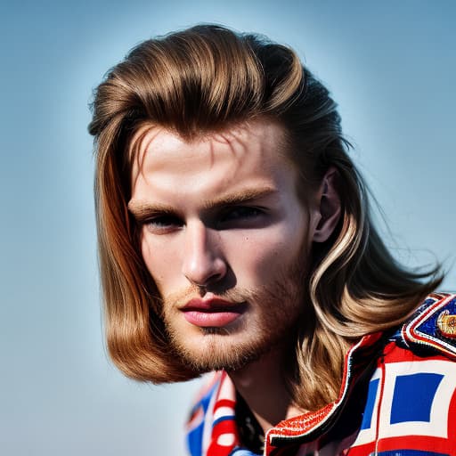 portrait+ style Russian queer supermodel blonde hunk dude face